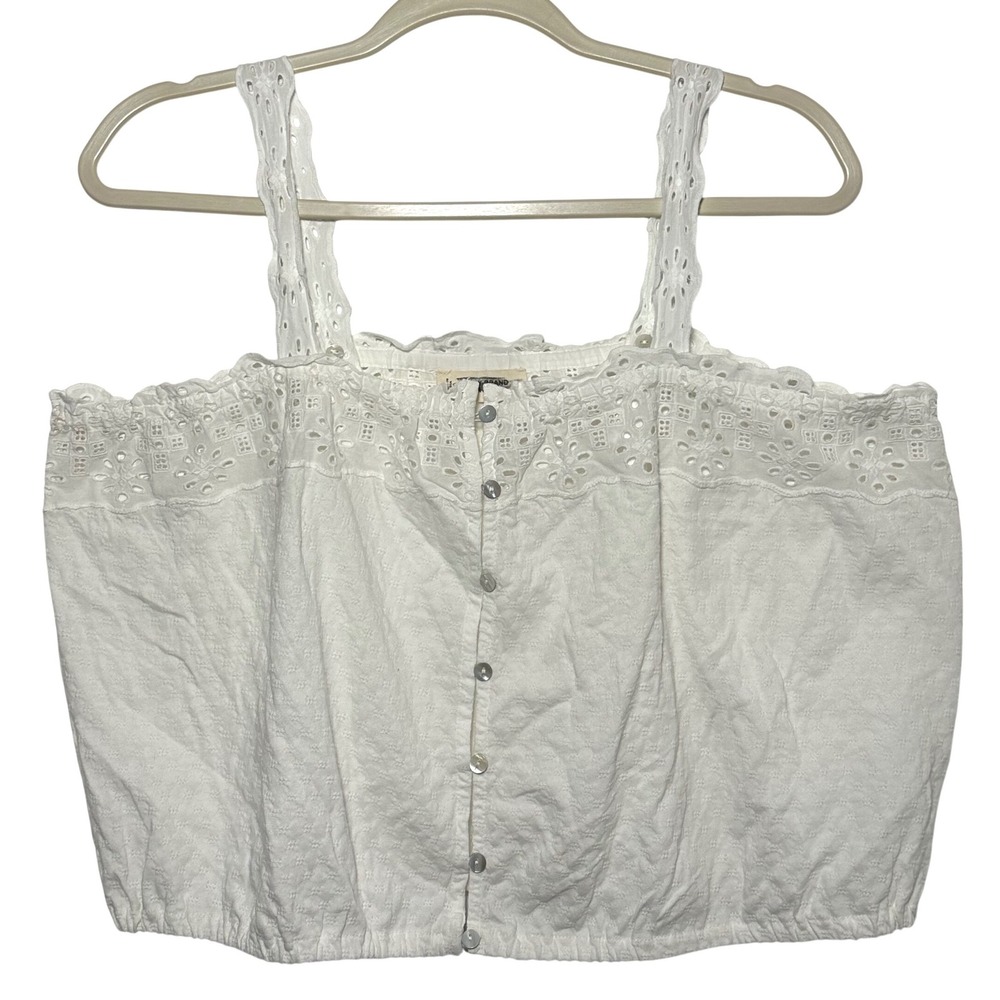 FLAW Lucky Brand White Eyelet Cropped Tank Top Women's XL Button‎ Front